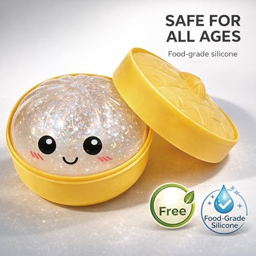 Close up view of the white glitter finish on the Kangerse dumpling stress ball.