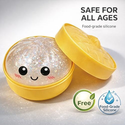 Close up view of the white glitter finish on the Kangerse dumpling stress ball.