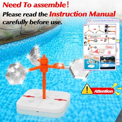 Reflective bird scare device floating on a swimming pool