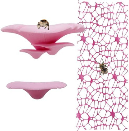 Jumping Spider Hide Habitat Accessories, Magnetic Mushroom Shelf & Moss Ribbon Web, Climbing and Feeding Platforms for Jumping Spiders, Mantises, Tarantulas, Invertebrates, 3-Pack (Pink) - Image 2