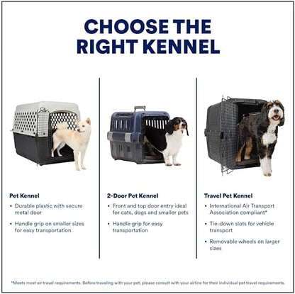 Side profile of the light grey and dark grey hard-sided pet travel crate showcasing the ventilation slots.