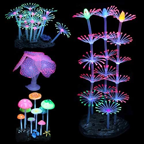 Artificial sea anemone plant under blue aquarium light