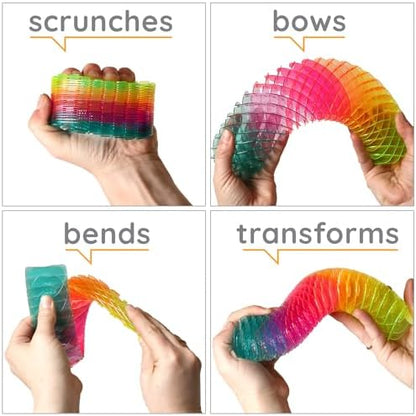 Adult hand stretching out the flexible Morf 3D shape shifting spring toy to show elasticity