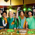 Lightweight Giaueoa plastic shamrock tokens held in hand to demonstrate the 1.4 inch diameter size.