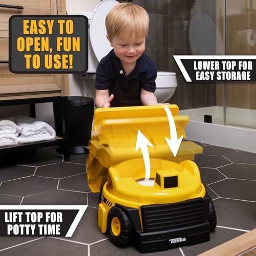 Side view of Tonka potty trainer showing dump truck design