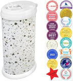 Ubbi steel diaper pail open sliding lid showing interior