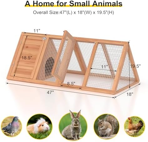 Rabbit Hutch, Small Chicken Coop Outdoor A-Frame Quail Cage with 2 Door & Run Cage Wooden Triangle Quail Hutch with Ventilating Wire Poultry Hutch for Small Animal (Wood) - Image 6