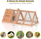 Rabbit Hutch, Small Chicken Coop Outdoor A-Frame Quail Cage with 2 Door & Run Cage Wooden Triangle Quail Hutch with Ventilating Wire Poultry Hutch for Small Animal (Wood) - Image 6
