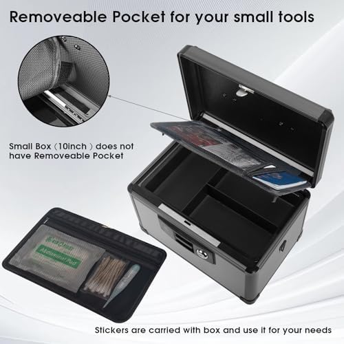 Full kit view including the Lockbako black lockbox, two keys, and internal dividers.