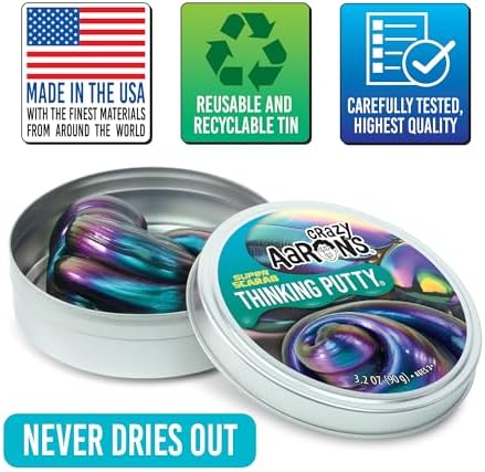 Premium imported USA fidget toy putty being stored safely back inside its protective metal container.