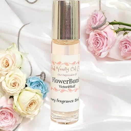 Pink Vanity Oil Company Flowerbomb perfume oil 10ml rollerball front view