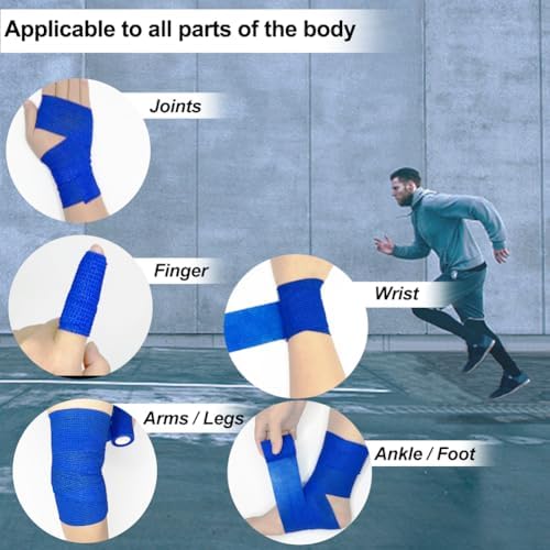 Breathable porous self adherent bandage fabric applied firmly around a human wrist for compression.