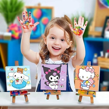 Finished My Melody inspired cartoon paint by number canvas displayed as a creative home wall decoration.