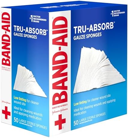 Band-Aid brand first aid products imported sterile sponges box side details and specifications