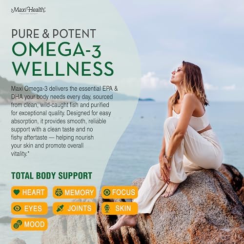 Maxi Health fish oil bottle showing dosage and ingredient facts