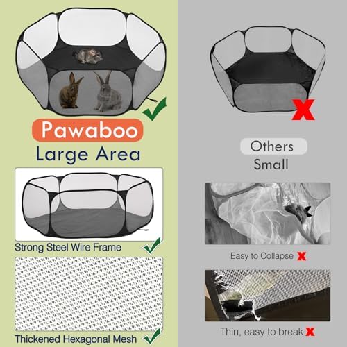 Pawaboo Small Animals Playpen, Waterproof Small Pet Cage Tent with Strong Steel Wire Frame, Portable Outdoor Yard Fence for Chick/Kitten/Puppy/Guinea Pig/Rabbits/Hamster/Chinchillas, Black - Image 4