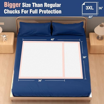 MKISS heavy duty underpads displaying the five layer leak lock construction and quilted surface texture.