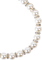 Small white pearl cat necklace with decorative ribbon bow