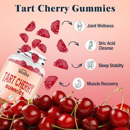 Side profile of Yonrave tart cherry gummies bottle showing ingredients