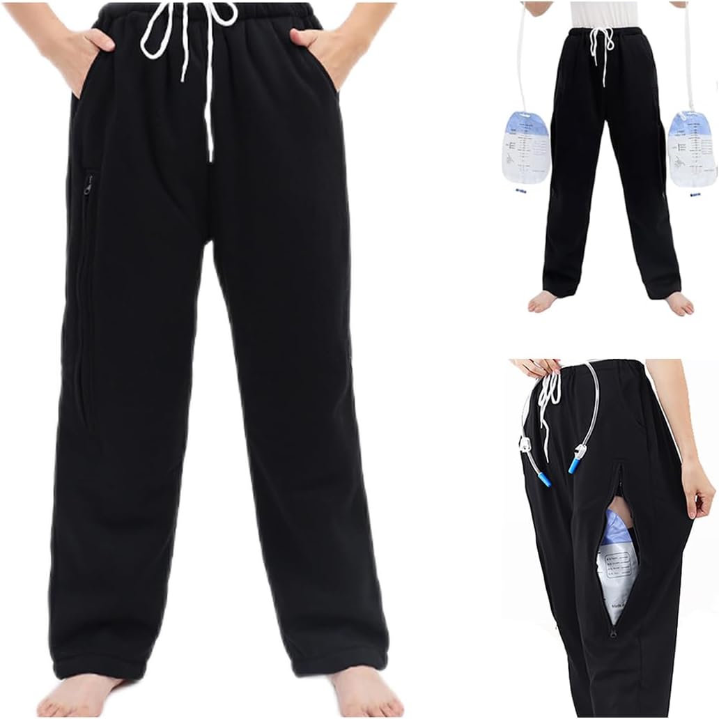 Lmaray Catheter Leg Bag Trousers front view in grey for medical support.