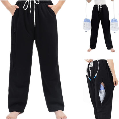 Lmaray Catheter Leg Bag Trousers front view in grey for medical support.