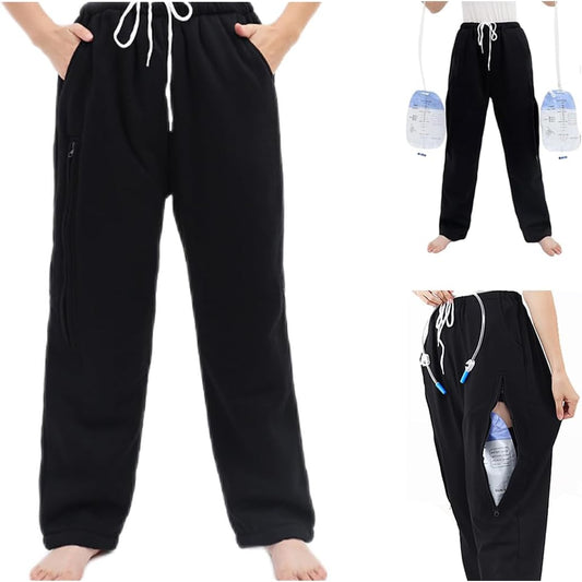 Lmaray Catheter Leg Bag Trousers front view in grey for medical support.