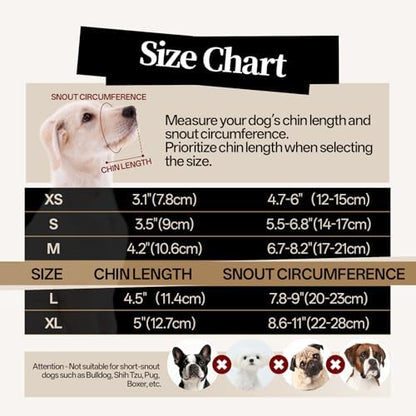 Humane dog muzzle design allowing panting and drinking water
