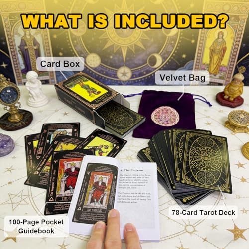 DLAGOMLIFE tarot card deck alongside the included purple velvet storage pouch and color guidebook