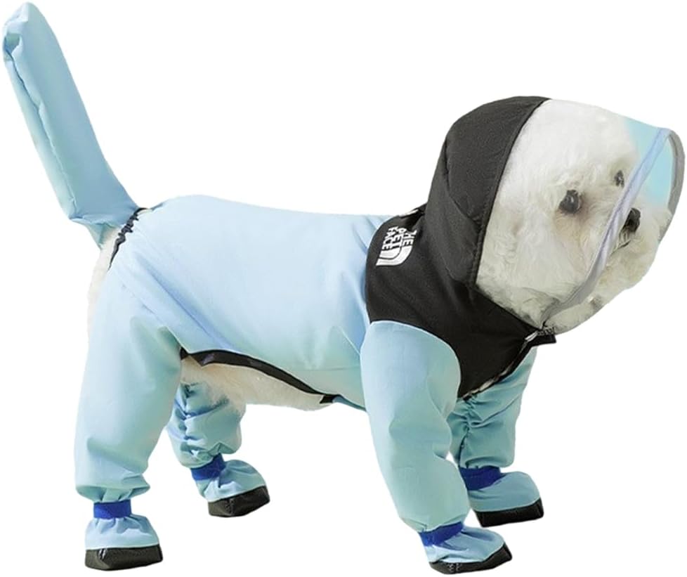 lomosell waterproof dog raincoat front view blue medium rain jacket for small dogs