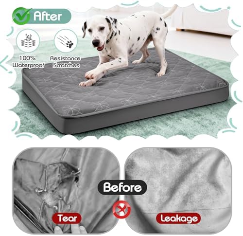 Grey Greatbond dog bed sheet replacement on a foam mattress.