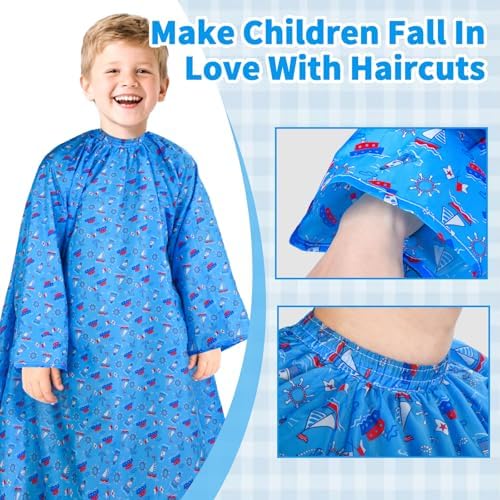 Close up view of the adjustable neck closure on the kids barber cape