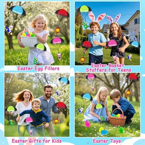 Four pack assortment of non toxic Easter egg fillers featuring unique bunny and dinosaur characters.