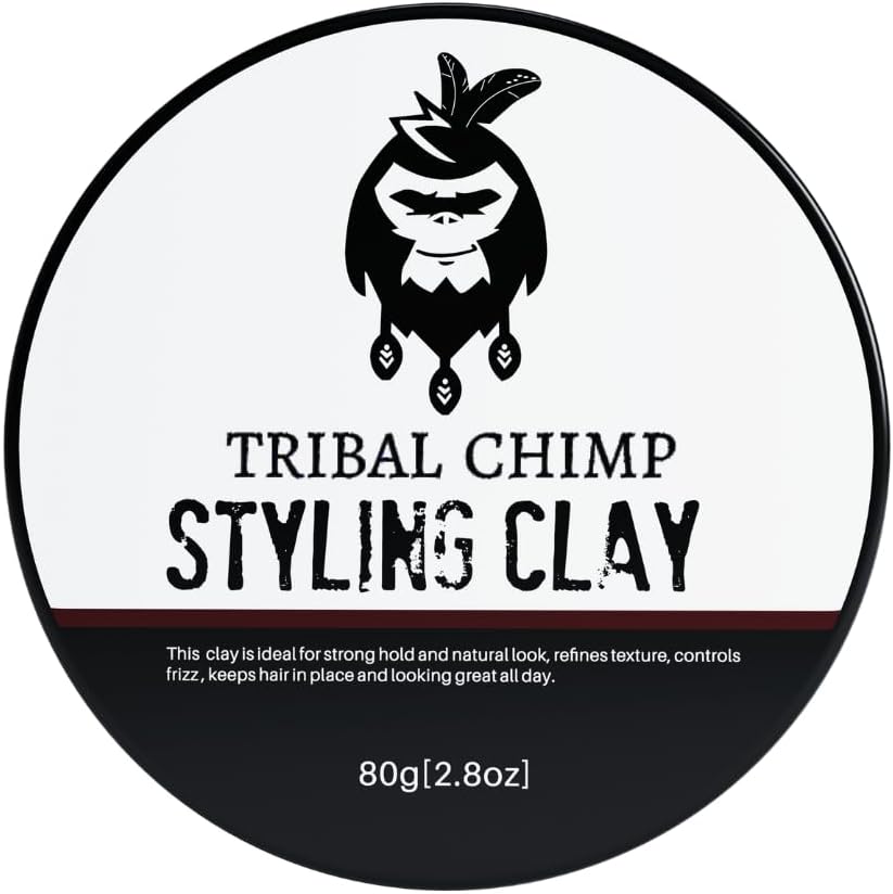 Tribal Chimp Hair Styling Clay front view of 80g tub with monkey logo for matte hold