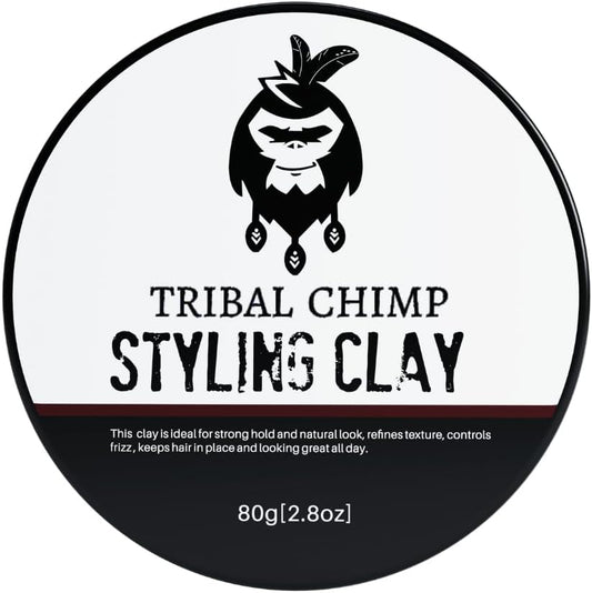 Tribal Chimp Hair Styling Clay front view of 80g tub with monkey logo for matte hold