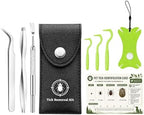 Stainless steel tick tweezers and removal tools in leather case