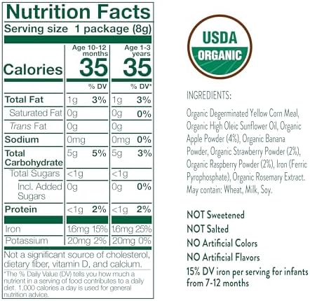 Organic puffed corn toddler food bags in a multi pack box