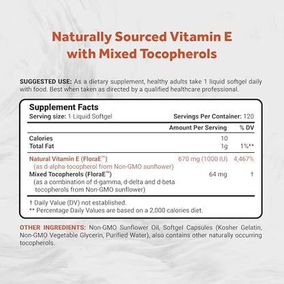 Naturalis full spectrum mixed tocopherols 1000 IU dietary supplement packaging highlighting non GMO formula