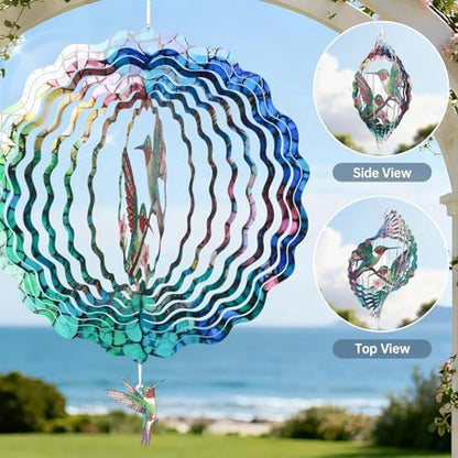 Hummingbird Wind Spinner for Easter Day Gift,Laser-Cut 12 Inch Stainless Steel Outdoor Garden Spring Decor, 3D Kinetic Window Hanging Sculpture Yard Art for Patio Women, Mom & Dad - Image 6