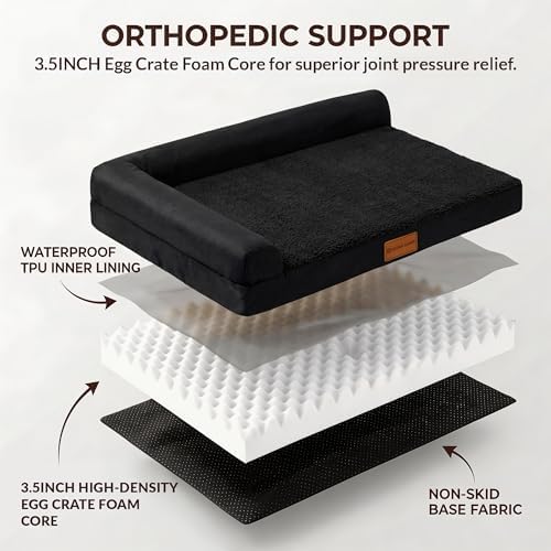 Patas Lague Orthopedic Dog Bed Large Sized Dog 36''X24'', Waterproof L Bolster Medium Pet Sofa Beds with Removable Washable Cover, Soft Pet Couch Crate Mat with Nonskid Bottom, Black - Image 5
