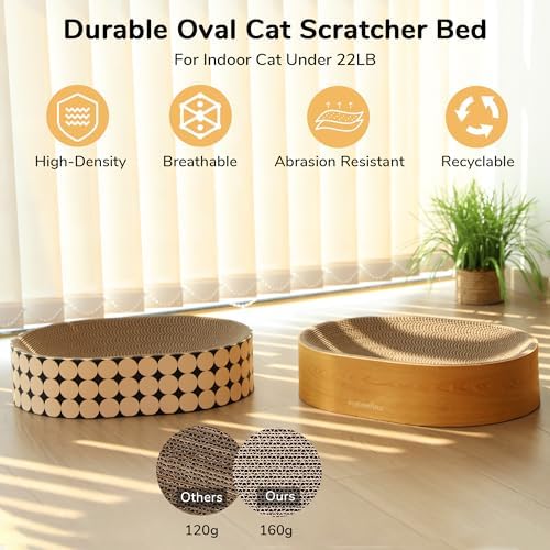 FUKUMARU cardboard scratcher bowl placed next to a living room sofa as a modern furniture protector.