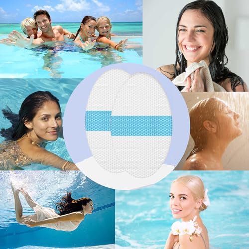 Disposable waterproof ear covers for kids being applied before swimming