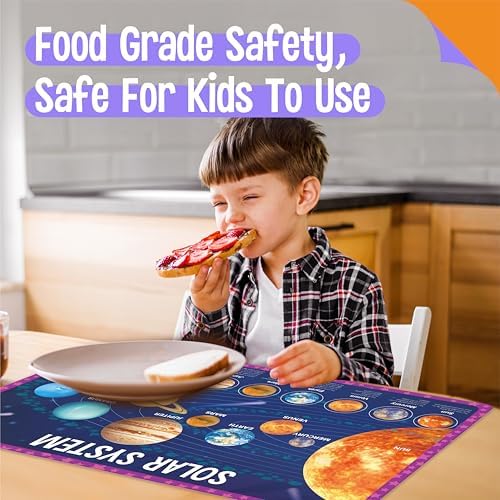 Six pack educational table protector mats set spread out to showcase vibrant UV printed colors.