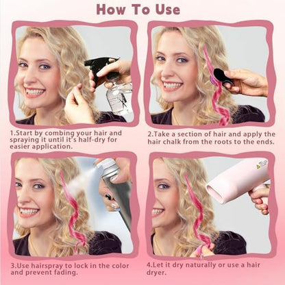 Demonstration of hair chalk application on hair strand