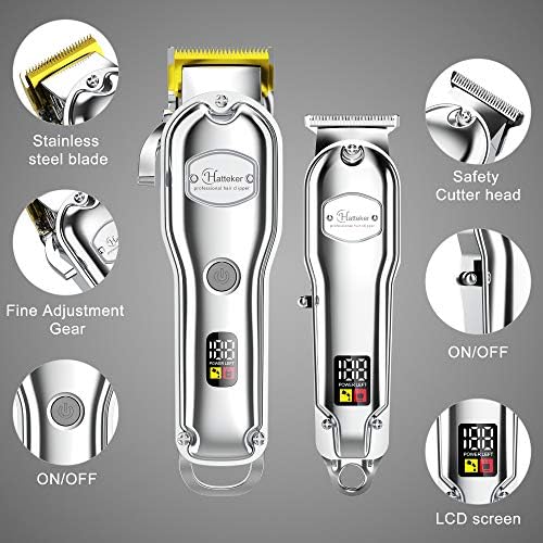 Hatteker cordless barber clipper showing digital LED battery display screen