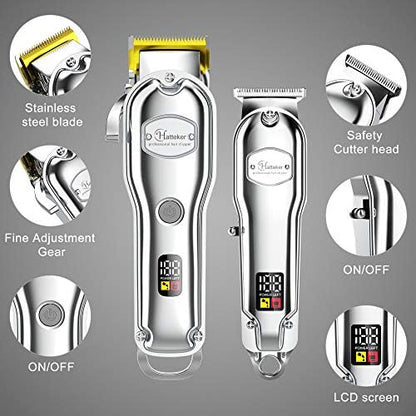 Hatteker cordless barber clipper showing digital LED battery display screen