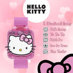 Hello Kitty kids educational watch showcasing alarm and stopwatch tool features