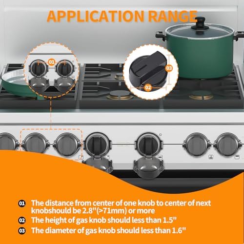 Heat resistant baby proof stove knob covers opened for adult access.