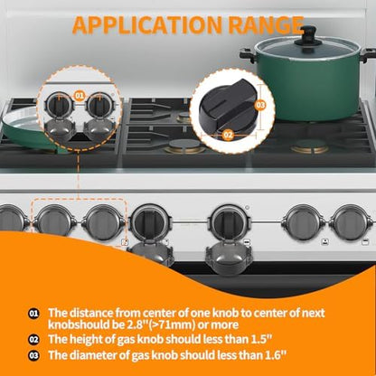 Heat resistant baby proof stove knob covers opened for adult access.