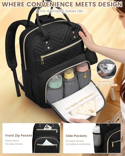 Pritent large capacity diaper bag padded shoulder straps back view