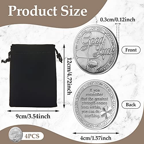 Close up of Hicarer 4 leaf clover collector coin with flannel storage bag